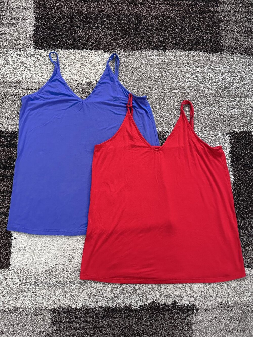 LOLONG (XL) x2 Blue & Red V-Neck Spaghetti Strap Loose Swing Tank Top Cami Soft